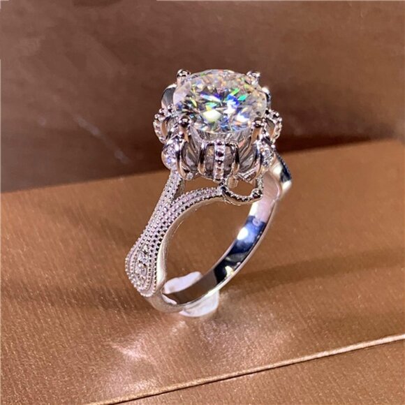 🍁Shiny Cubic Zirconia Stone Flower Pure Luxury Wedding Rings for Women,MARR918 - Picture 1 of 6